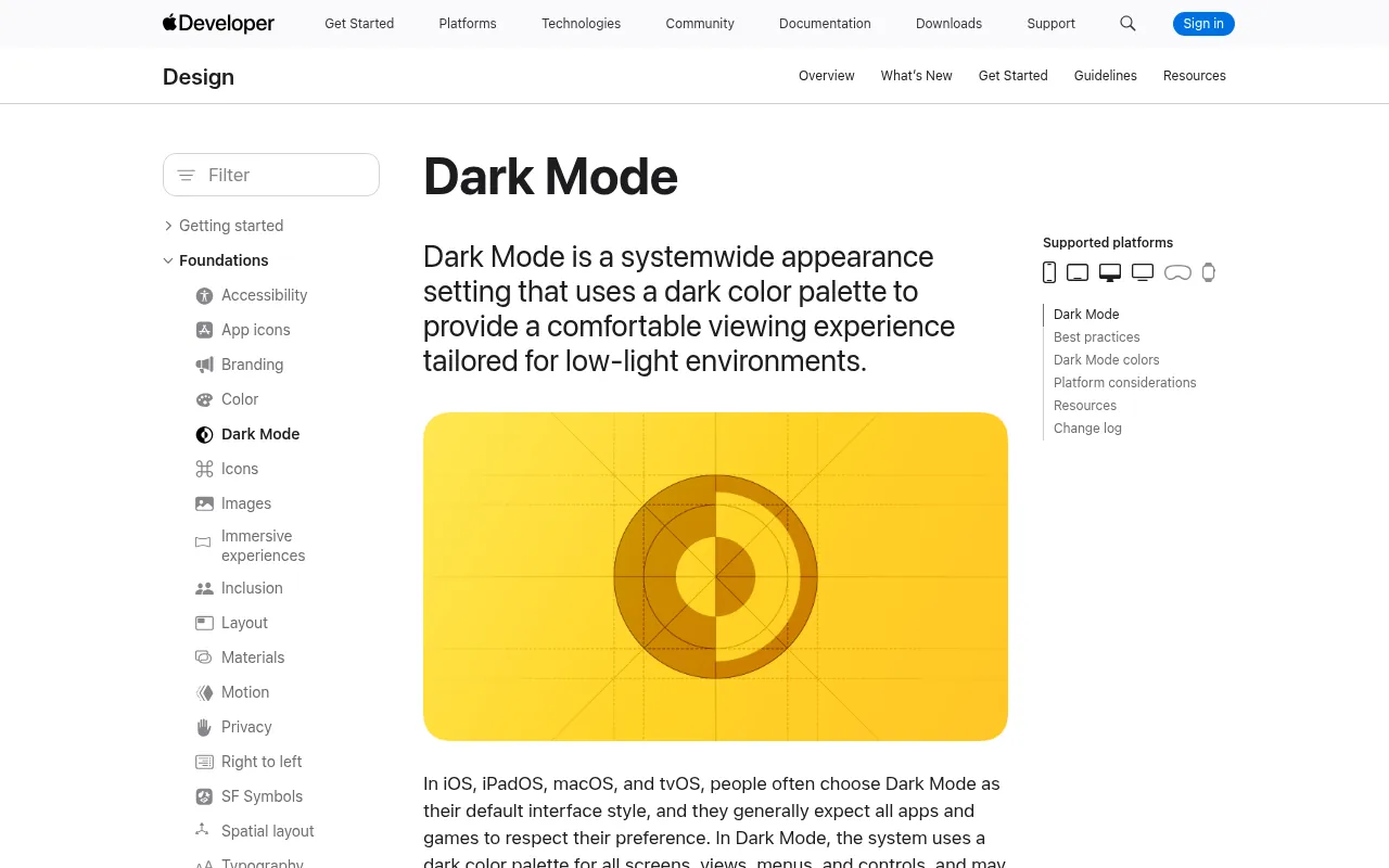 Apple Human Interface Guidelines: Dark Mode