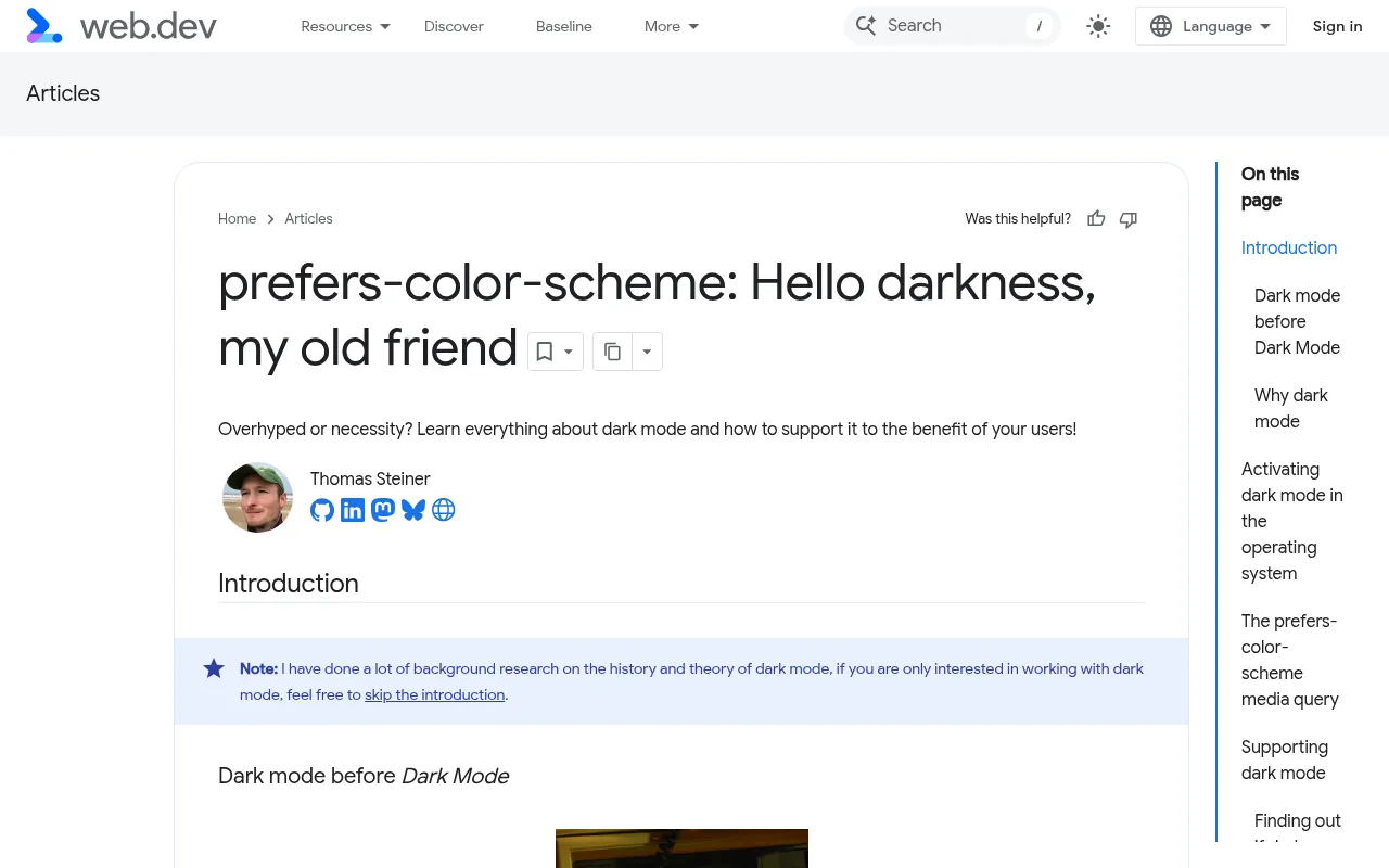 web.dev article on prefers-color-scheme