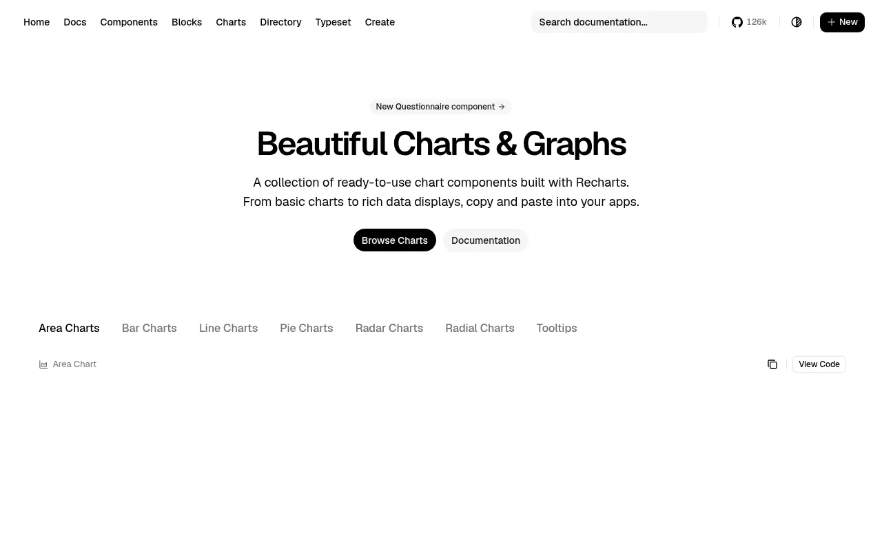 shadcn/ui charts page (built on Recharts)