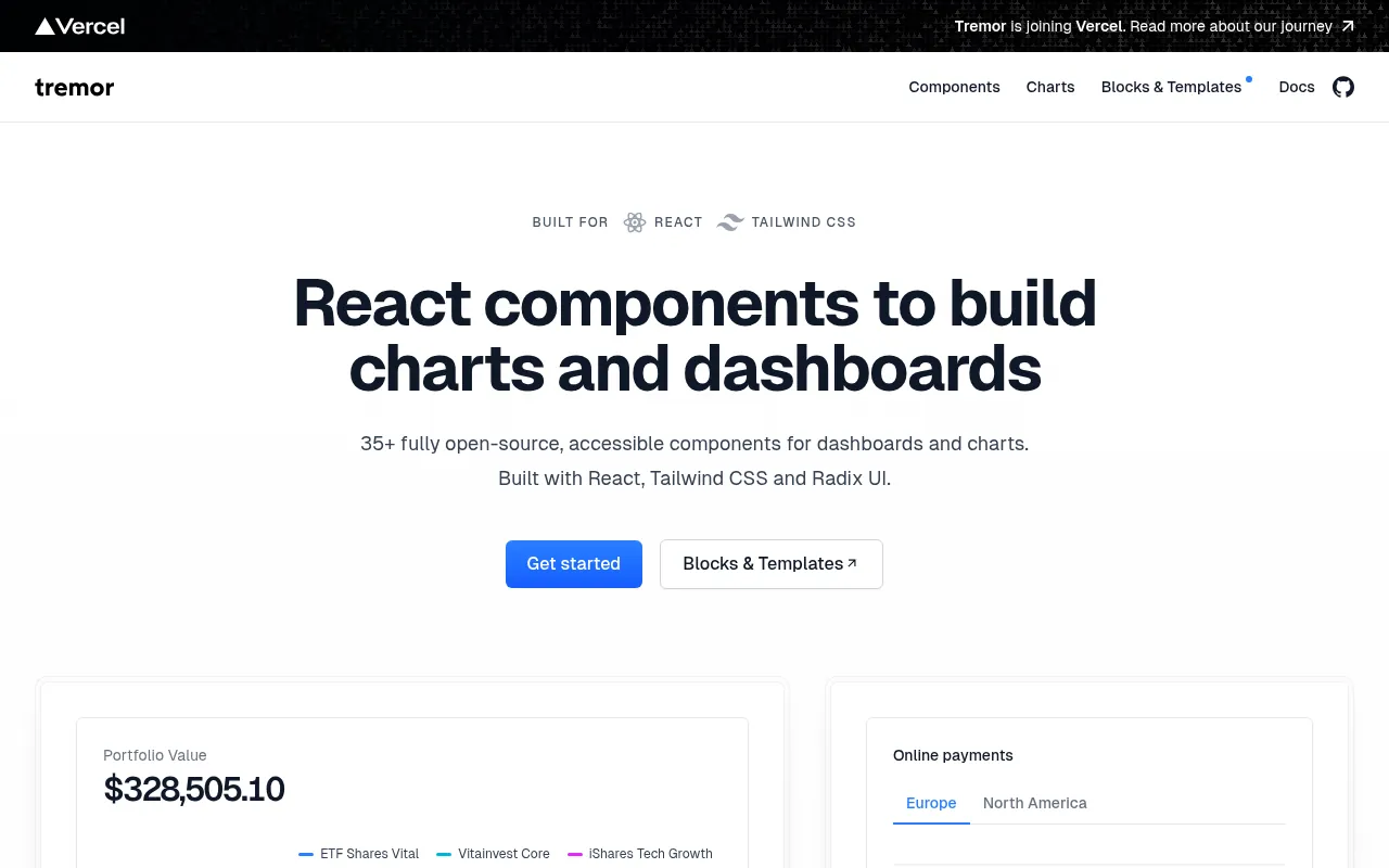 Tremor dashboard components site