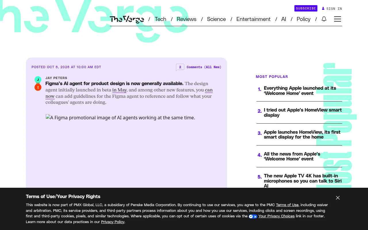 The Verge report on the Figma agent reaching general availability