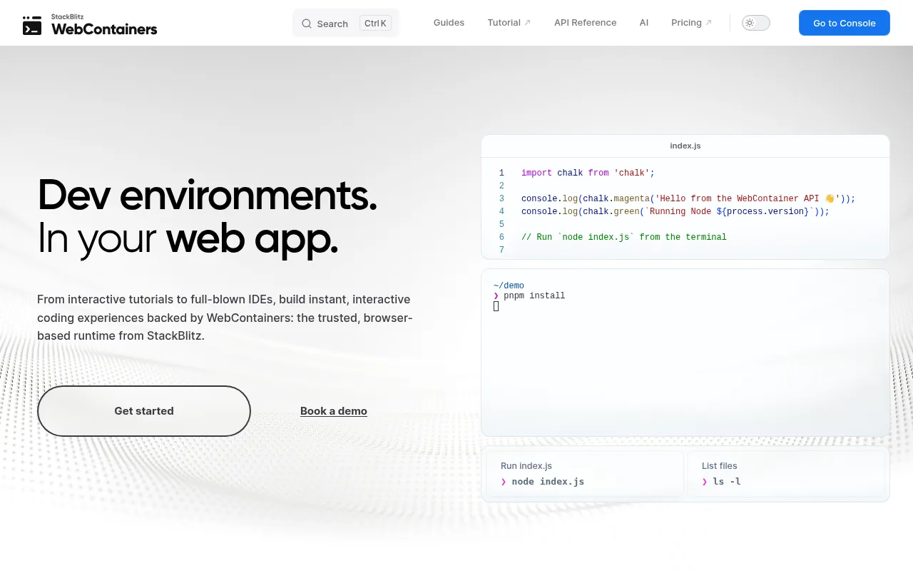 WebContainers page: Node.js running in the browser