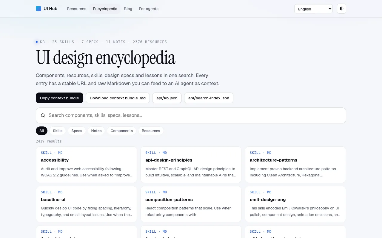 UI Hub design encyclopedia