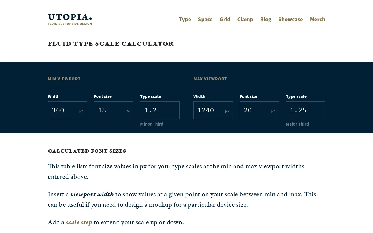 Utopia fluid type scale calculator